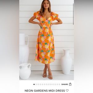 Hello Molly Neon Gardens (Orange + Print) Midi Dress Size 2 - Worn Once